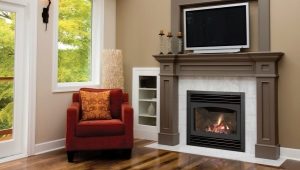 Fireplaces under the TV in the living room interior