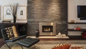  Facing the fireplace with decorative stone