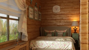  एक लकड़ी के घर में बेडरूम