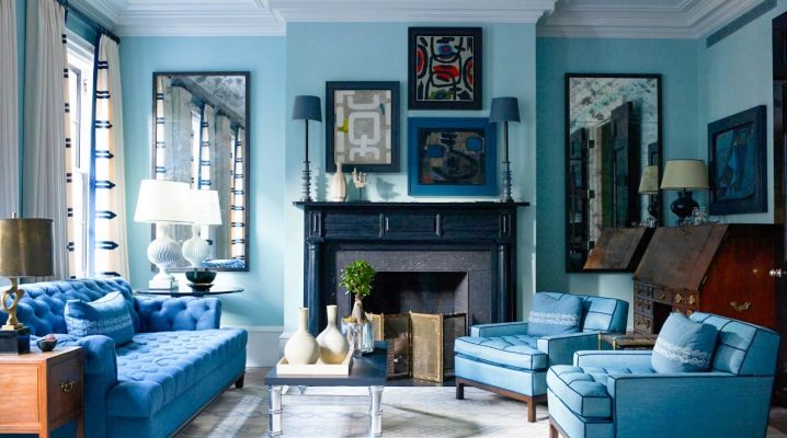  Features of the living room design in blue tones